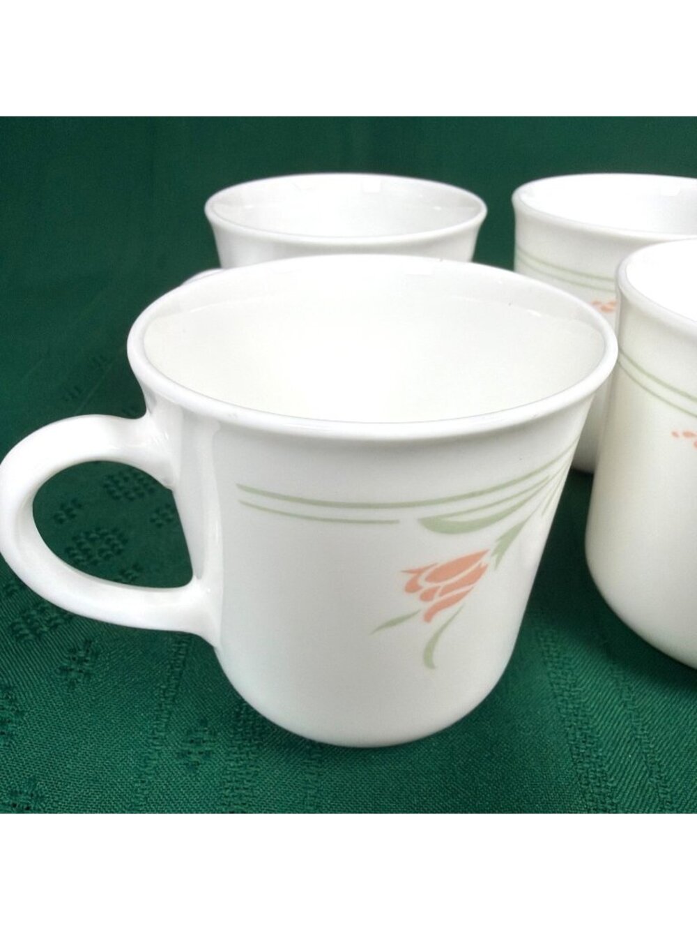 Vintage 80s Lot of 4 Corelle Corning Peach Garland Coffee Mugs Cups Retired USA - Picture 3 of 12